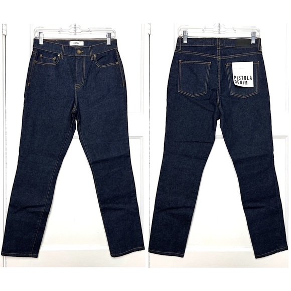 NWT PISTOLA Dark Wash Denim High Rise Cropped Slim Straight Cigarette Jeans 27 - Picture 3 of 7